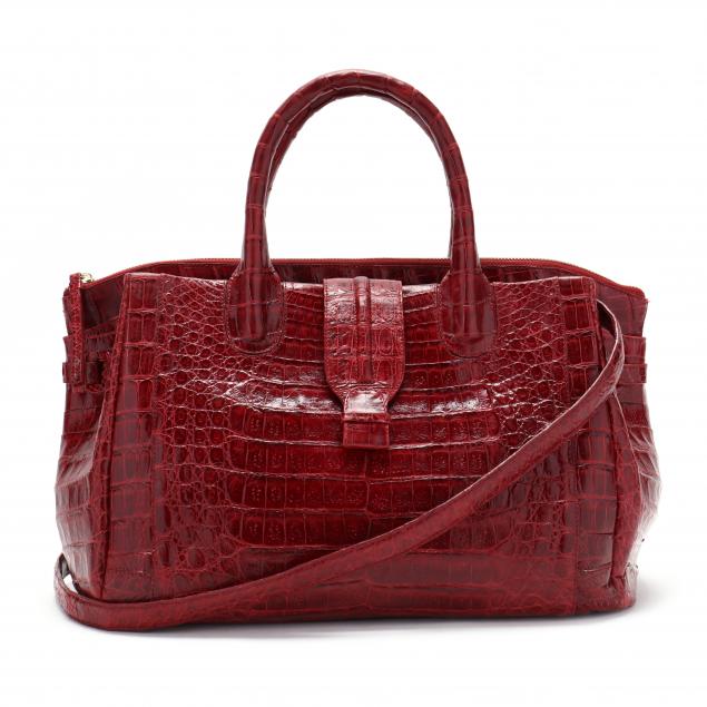 RED CROCODILE CAMILLE SATCHEL,