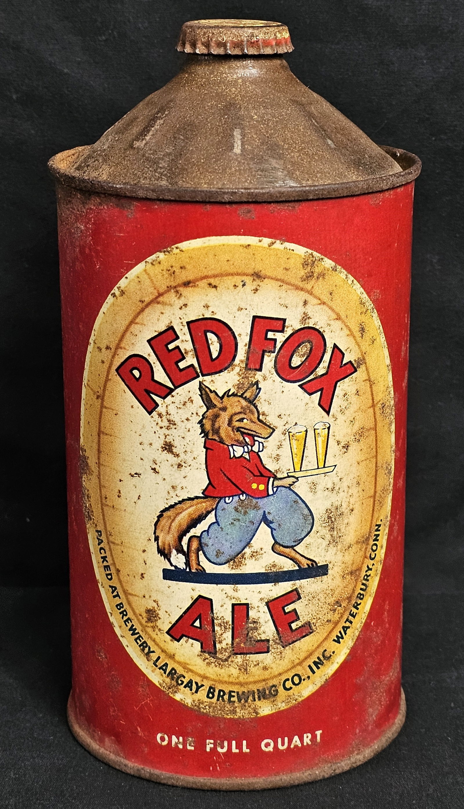 RED FOX ALE QUART CONE TOP BEER CAN