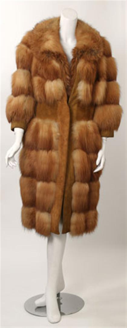 Red fox and suede belted coat   
