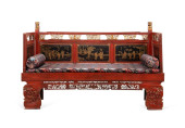 RED & GILT CHINESE DAYBED WITH