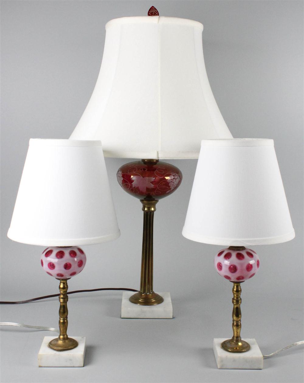 RED GLASS LAMP WITH A PAIR OF