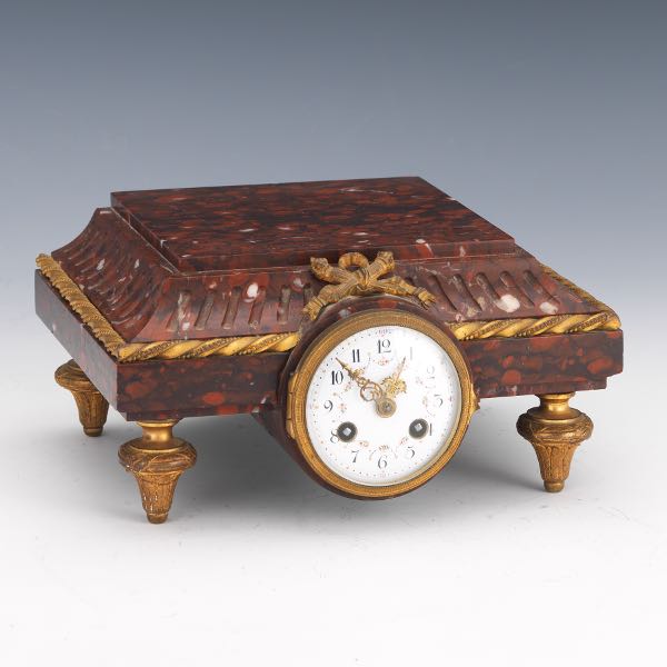 RED GRIOTTE MARBLE MANTEL CLOCK 5"H