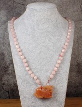 RED JADE, ROSE QUARTZ AND GOLD