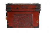 RED LACQUERED & CARVED WOOD BO