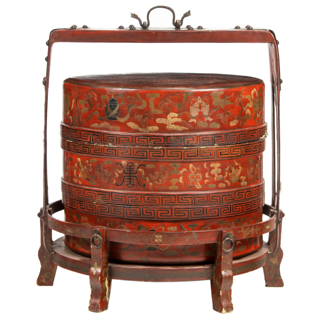 RED LACQUERED FOOD BASKET AND