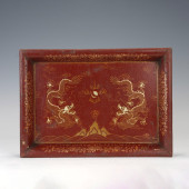 RED - LACQUERED TRAY WITH GOLD