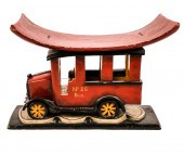 RED-LACQUERED WOOD STOOLwith c