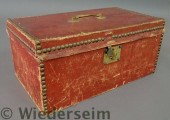 Red leather storage box 19th c