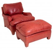 RED LEATHER UPHOLSTERED ARM CH