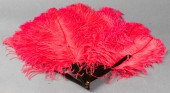 RED OSTRICH FEATHER PLUME FAN