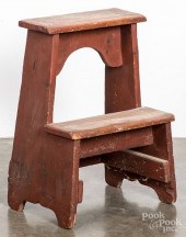 RED PAINTED BED STEPS, 19TH C.