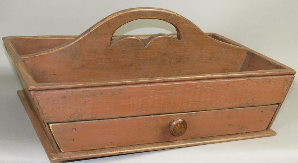 RED PAINTED DRAWER BOX UTENSIL