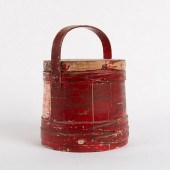 RED PAINTED FIRKINAn antique r