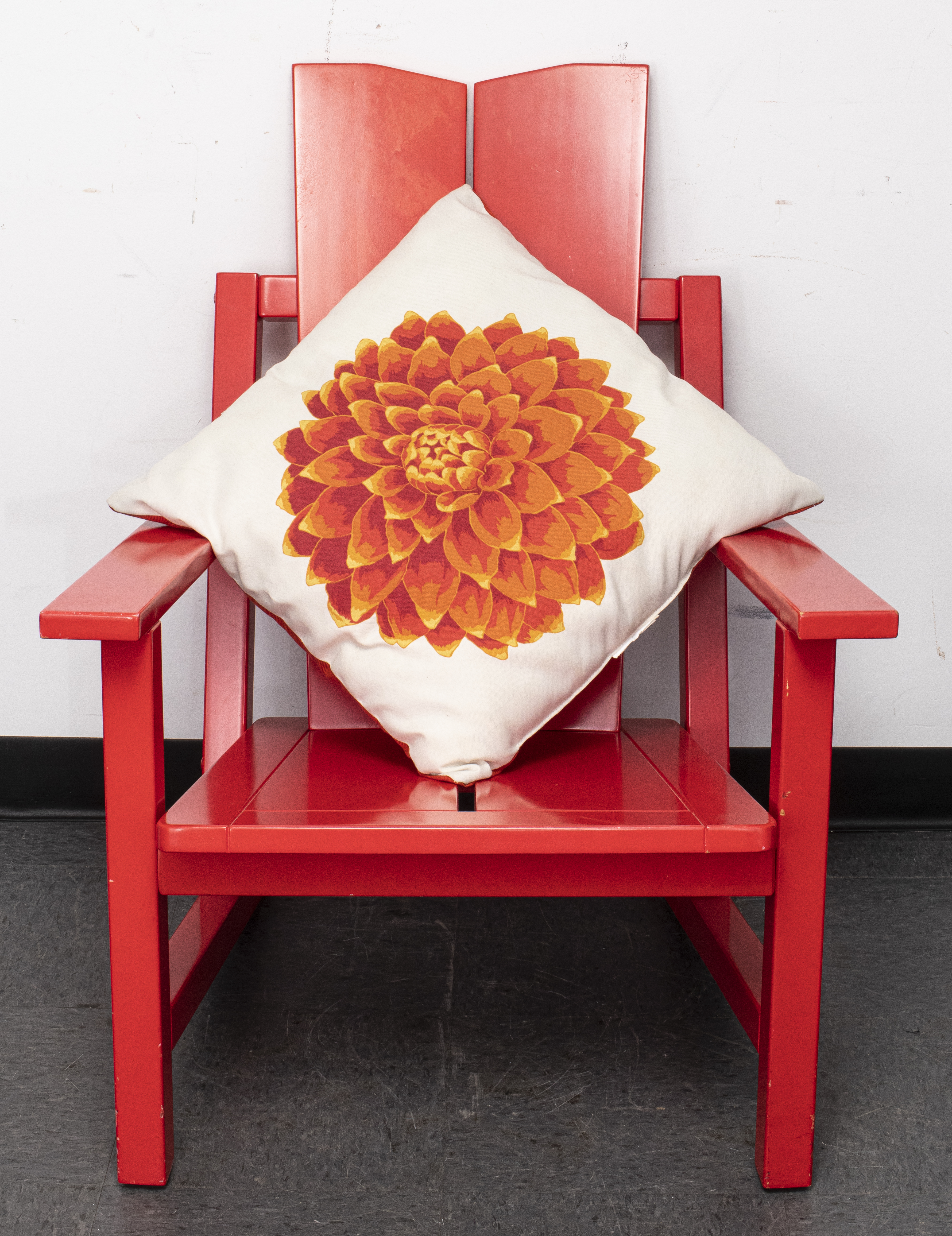 RED PAINTED LOUNGE DECK ARMCHAIR