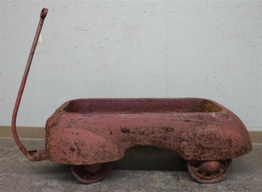 RED PAINTED METAL WAGON, CIRCA