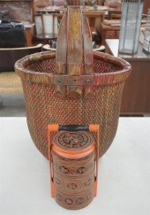 RED PAINTED WOVEN RICE HARVEST