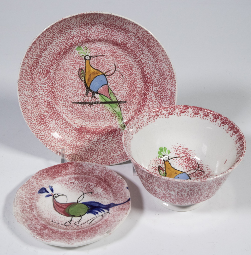 RED PEAFOWL SPATTERWARE DISHES