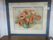 RED POPPIES WATERCOLOR SIGNED