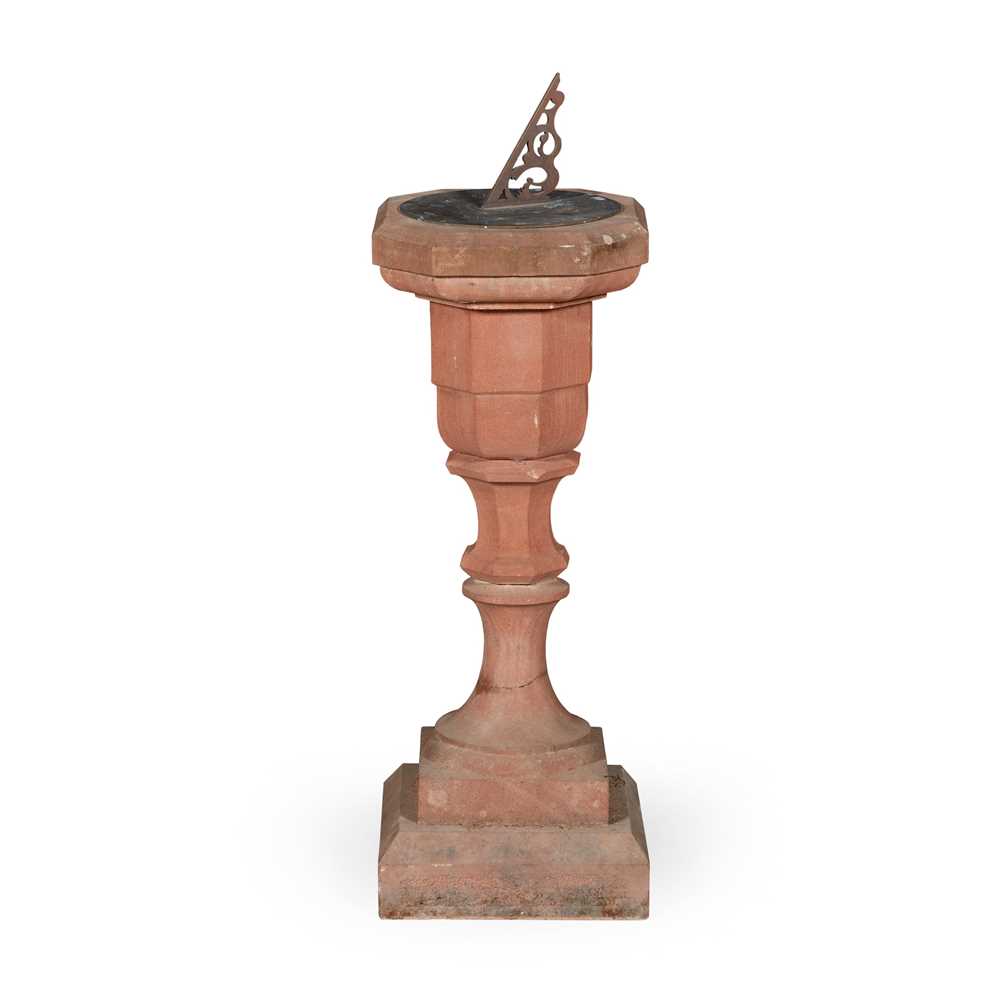 RED SANDSTONE AND BRONZE SUNDIAL