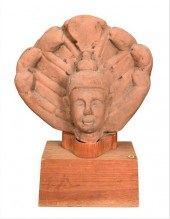 RED SANDSTONE HEAD OF A BUDDHA