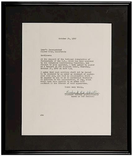 RED SKELTON SIGNED LETTER OF