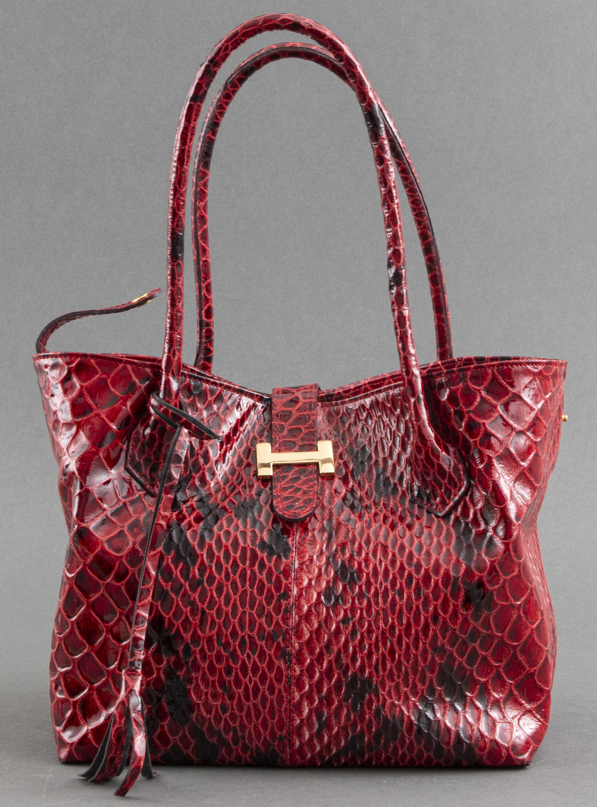 RED SNAKE PRINT LEATHER HANDBAG