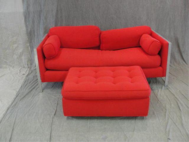 Red Sofa with Metal Arms together
