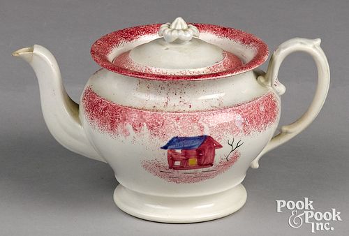 RED SPATTER SHED TEAPOTRed