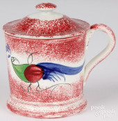 RED SPATTERWARE PEAFOWL COVERE