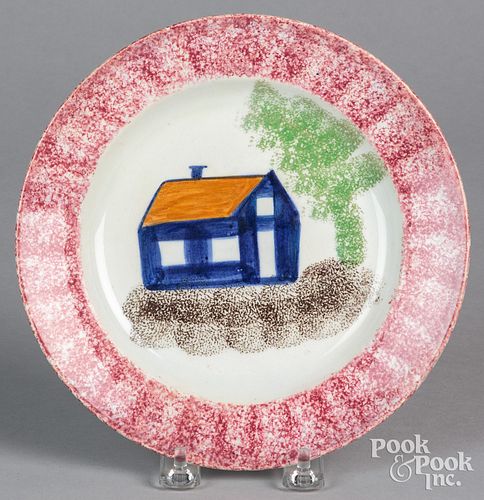 RED SPATTERWARE PLATE, 19TH C.Red