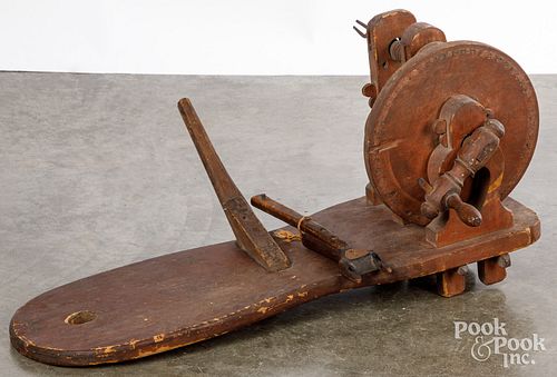 RED STAINED APPLE PEELER, 19TH