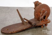 RED STAINED APPLE PEELER, 19TH