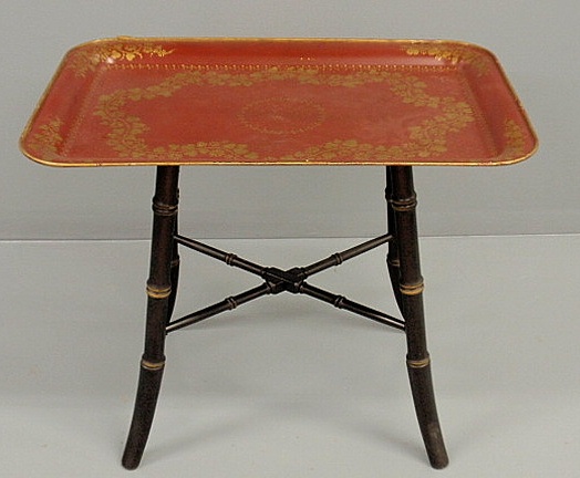 Red Tole decorated tray table