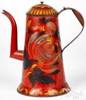 RED TOLEWARE COFFEE POT 19TH C