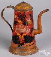 RED TOLEWARE COFFEE POT, 19TH