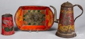 RED TOLEWARE COFFEE POT, AND T