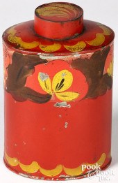 RED TOLEWARE TEA CADDYRed tole