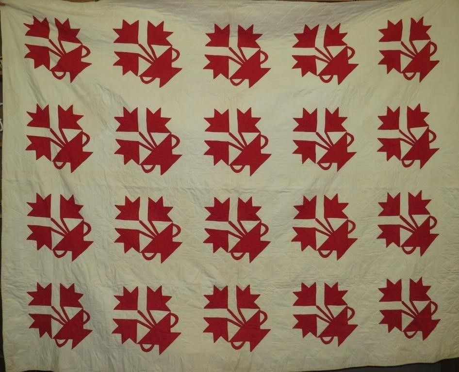 RED & WHITE "FLORAL BASKET" PATTERN