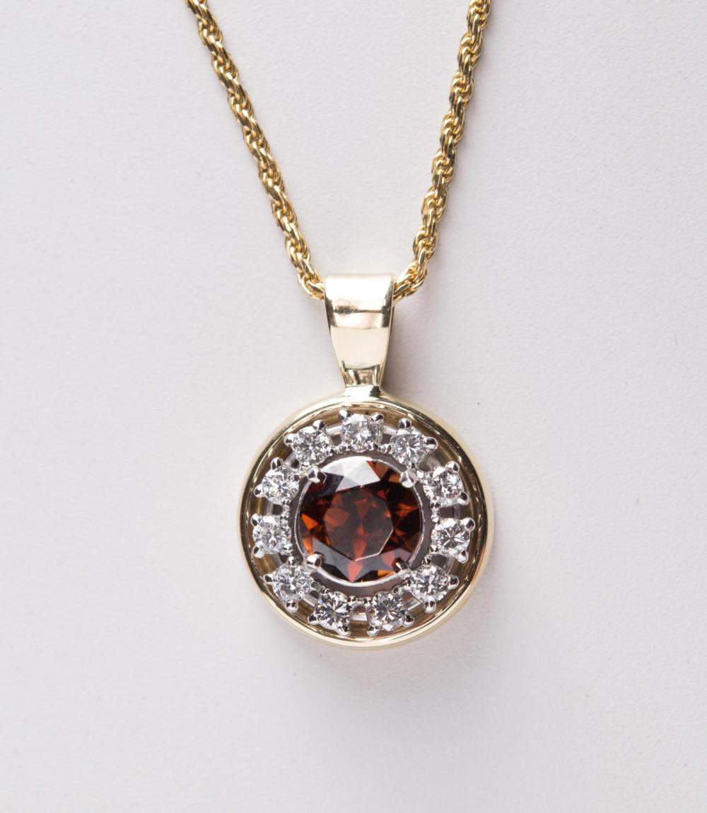 RED ZIRCON AND DIAMOND PENDANT