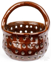 REDWARE BASKET COLANDER, 19TH