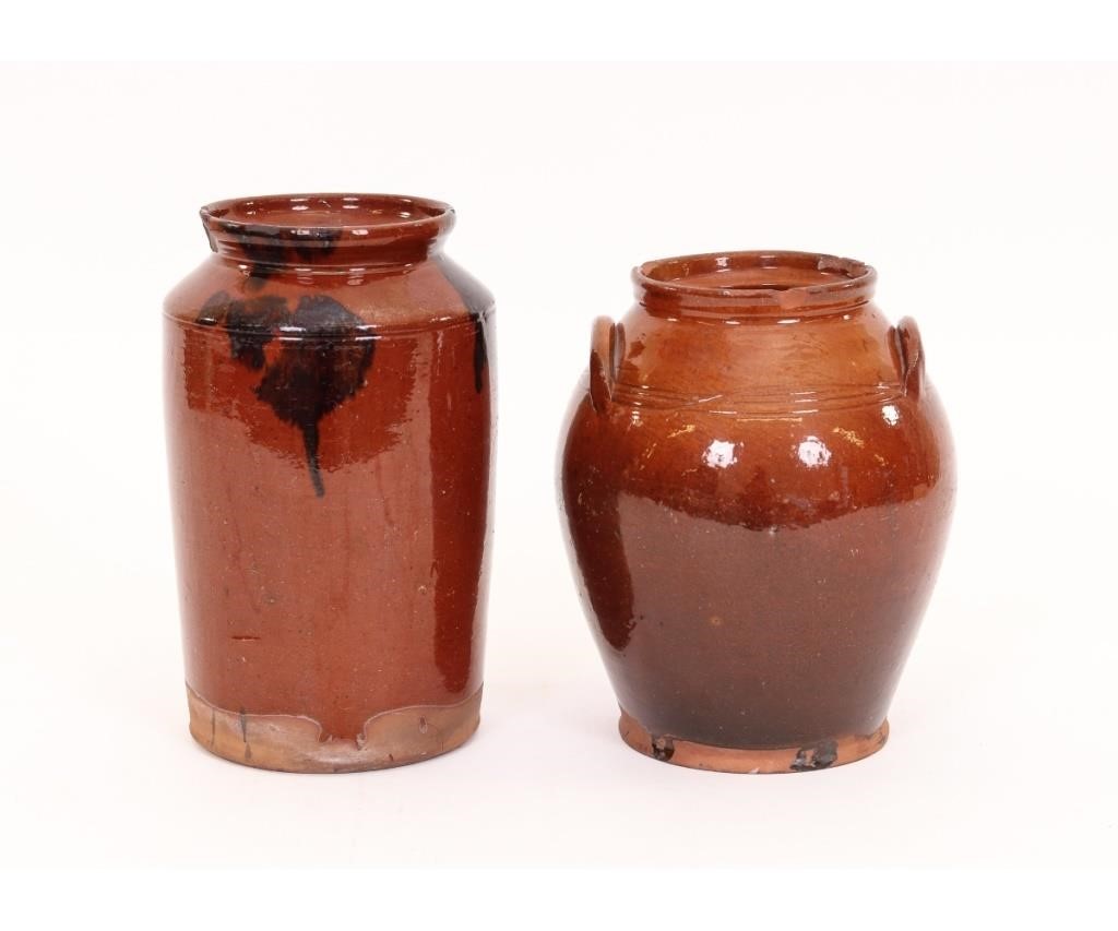Redware canister with black
