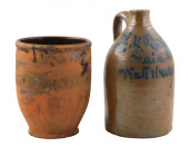 REDWARE CROCK AND JUG, 19TH C.
