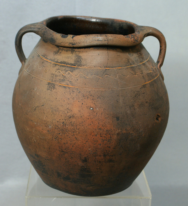 Redware double handled jar with