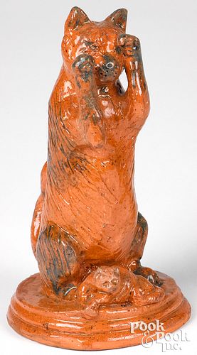 REDWARE FIGURE OF A REARING CATRare