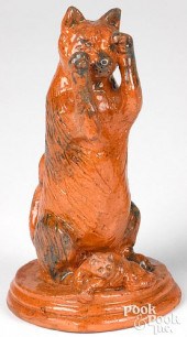 REDWARE FIGURE OF A REARING CA