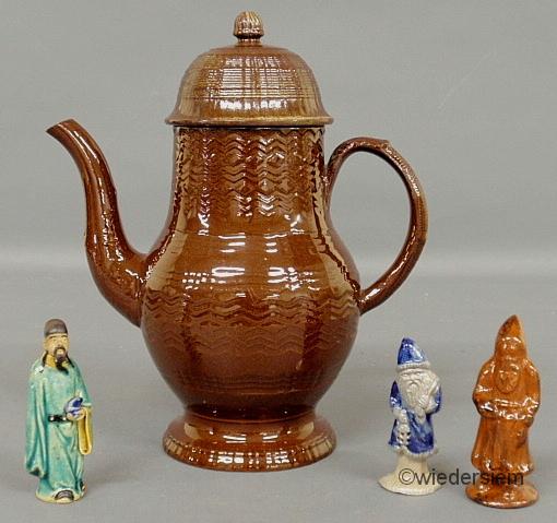 Redware glazed coffeepot 10.5''h.