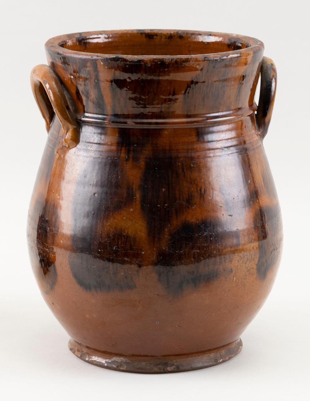 REDWARE HANDLED CROCK 19TH