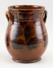 REDWARE HANDLED CROCK 19TH CEN
