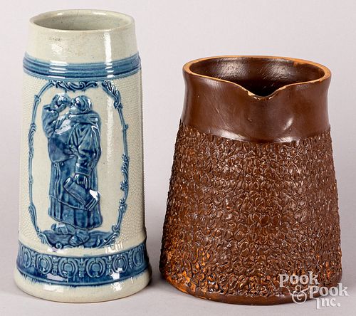 REDWARE PITCHER, STONEWARE