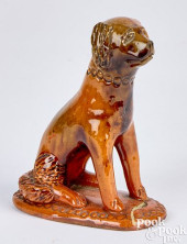 REDWARE SEATED DOG, 19TH C.<br